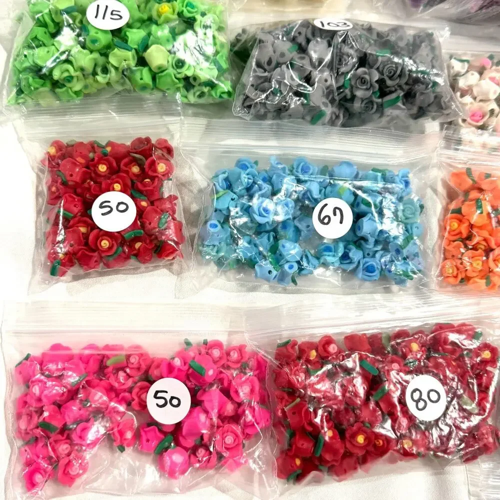 HUGE Lot of 1,925 Pcs of 10mm-20mm Mixed Polymer Clay Flower Loose Craft Beads